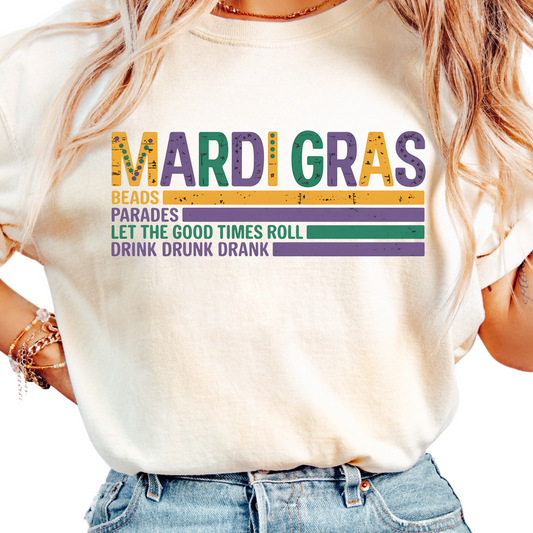 Womans Mardi Gras Shirt - Vintage Style Parade Tee with Beads and Party Vibes - Let the Good Times Roll New Orleans Celebration Shirt NOLA