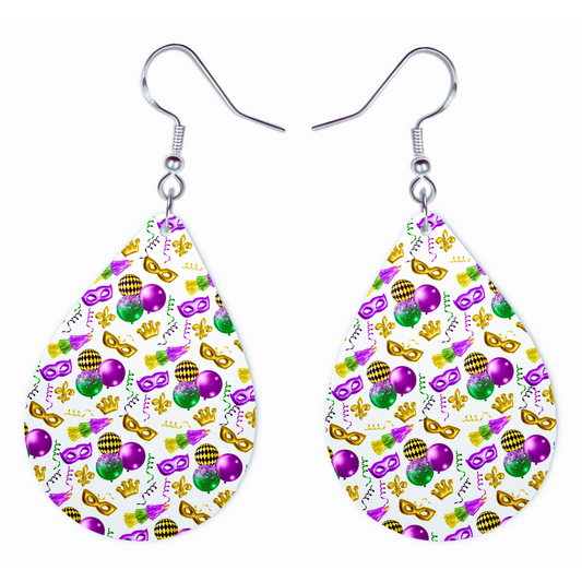 Mardi Gras Teardrop Earrings - Colorful Mask and Bead Design - Lightweight Hypoallergenic Jewelry for Women - Carnival Festival Accessory