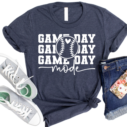 Game Day Mode Womans Baseball Shirt - Funny Sports Tee for Baseball Fans - Softball Mom Gift - Team Spirit Shirt - Game Day Outfit for Women