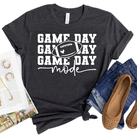 Game Day Mode Womans Football Shirt - Funny Sports Tee for Football Fans - Team Spirit Shirt - Football Mom Gift - Game Day Outfit