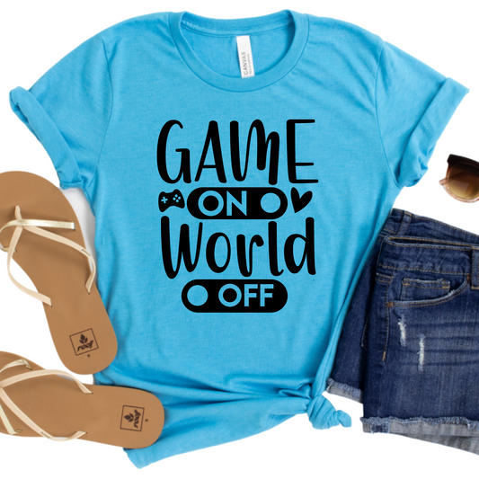 Game On World Off Shirt - Funny Gamer Tee for Video Game Lovers - Gaming Graphic T-Shirt - Cool Gift for Gamers - Game Night Outfit