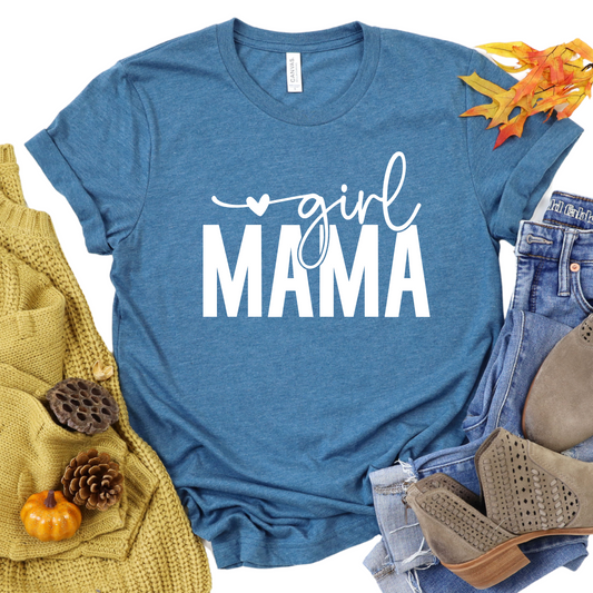Girl Mama Shirt - Cute Motherhood T-Shirt for Moms of Girls - Heart Graphic Mom Tee - Perfect Gift for Moms - Casual Mama Outfit