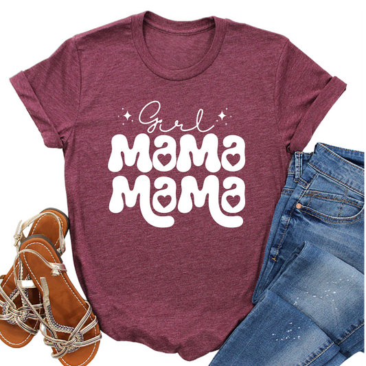 Girl Mama Womans Shirt - Retro Motherhood T-Shirt for Moms of Girls - Cute Heart Graphic Mom Tee - Perfect Gift for Girl Moms