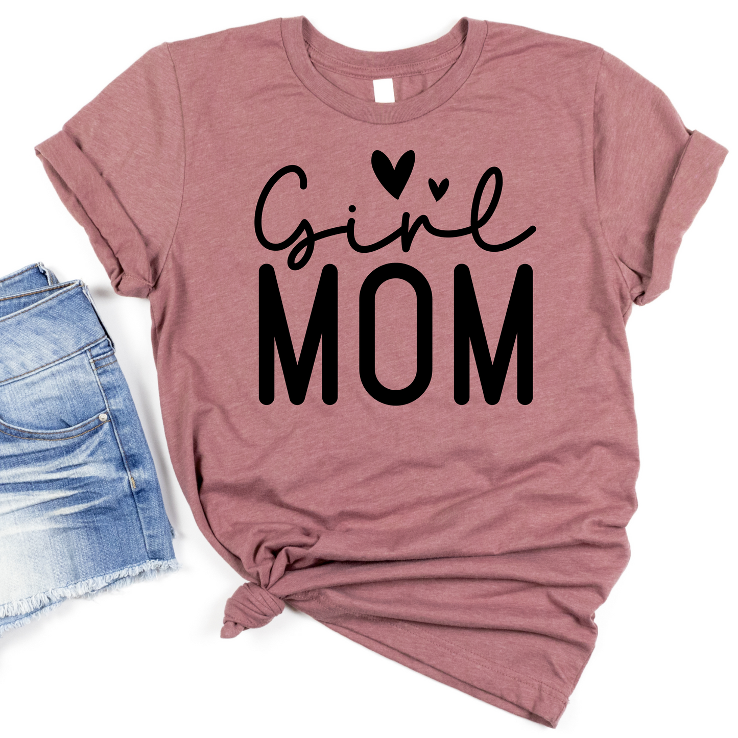 Girl Mom Woomans Shirt - Heart Graphic Motherhood Tee - Cute T-Shirt for Moms of Girls - Perfect Gift for Girl Moms - Casual Mom Outfit
