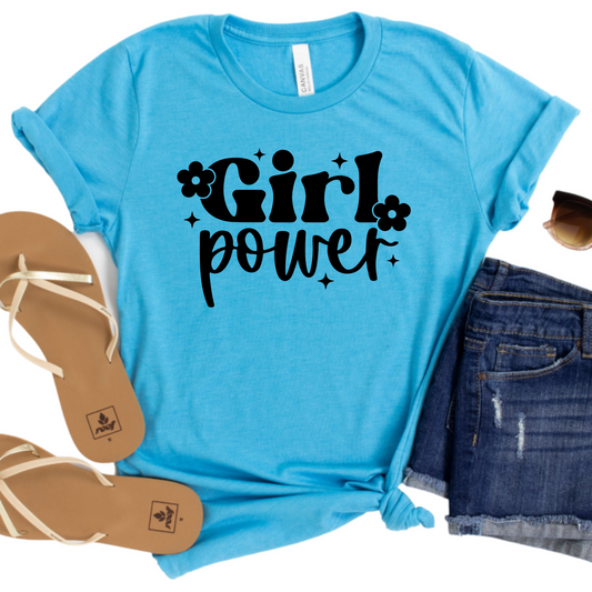 Girl Power Shirt - Retro Feminist Womans Graphic Tee - Cute Women's Empowerment T-Shirt - Flower Design Trendy Tee - Gift for Her