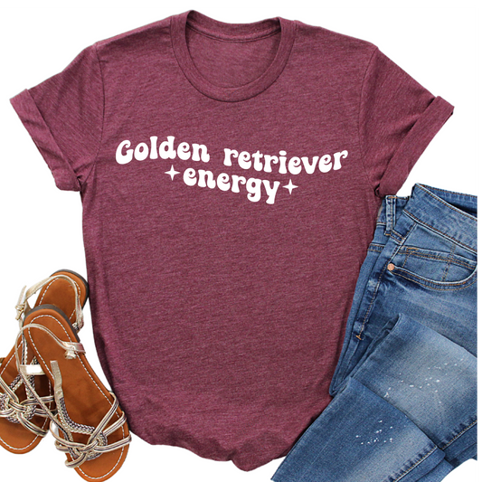 Golden Retriever Energy Womans Shirt - Funny Dog Lover Tee - Cute Pet Owner T-Shirt - Gift for Dog Moms and Dads - Casual Dog Shirt
