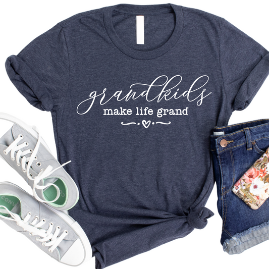 Grandkids Make Life Grand Shirt - Cute Grandparent Tee - Heartfelt Graphic T-Shirt for Grandma or Grandpa - Perfect Gift for Grandparents