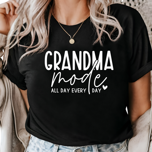 Grandma Mode Shirt - Funny Grandmother Graphic Tee - All Day Every Day T-Shirt - Cute Gift for Grandmas - Casual Grandma Outfit
