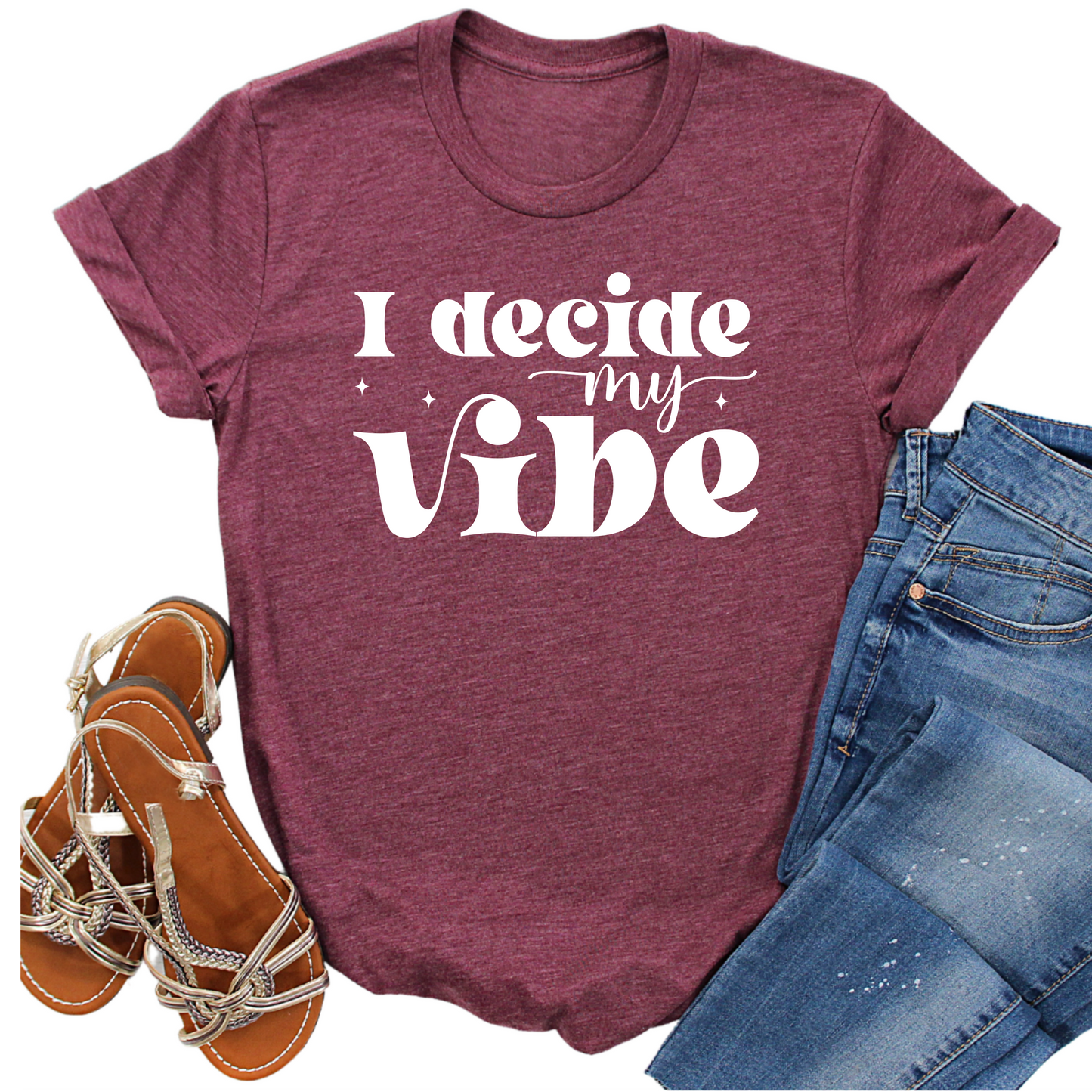 I Decide My Vibe Womans T-Shirt - Retro-Inspired Positive Mindset Graphic Tee - Trendy Inspirational Statement Shirt for Daily Motivation