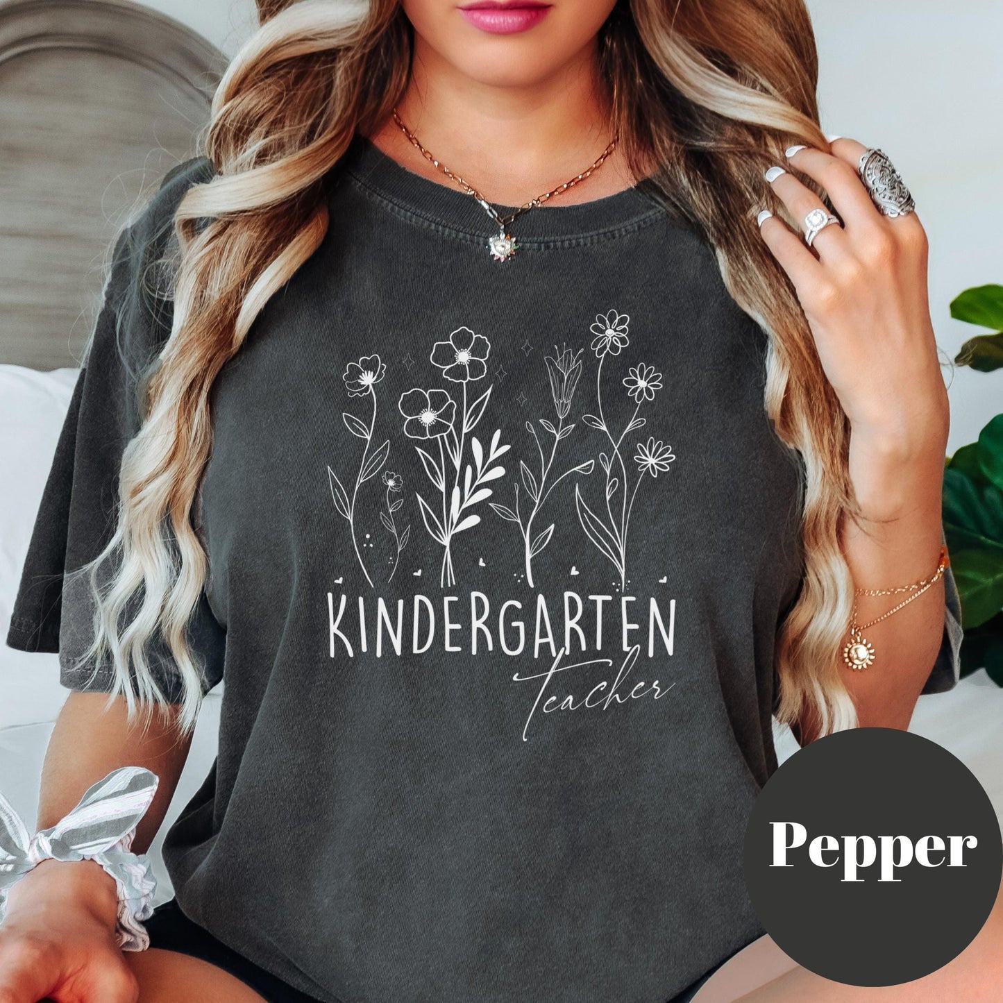 Kindergarten Teacher Comfort Colors® Shirt, Floral Teacher Tee, Cute Back to School Shirt, Teacher Appreciation Gift, Early Education Shirt
