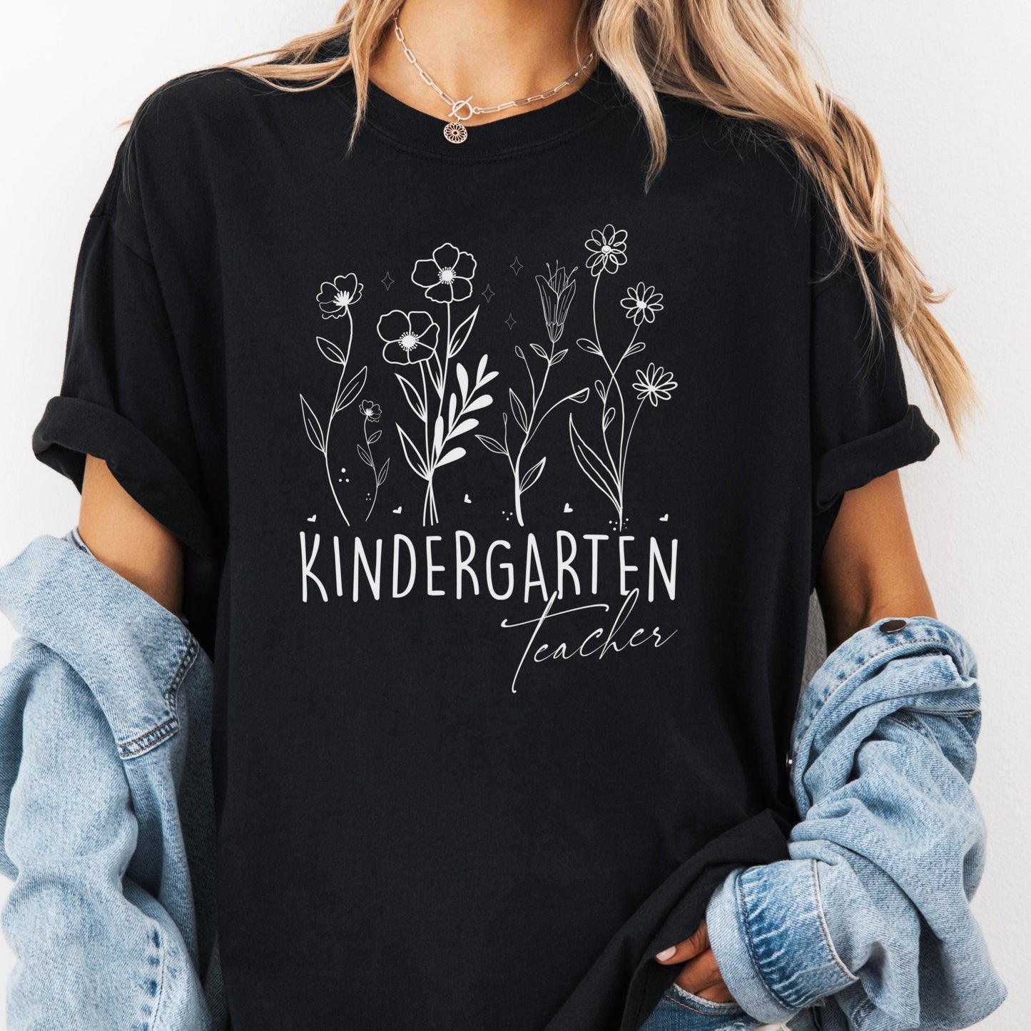 Kindergarten Teacher Comfort Colors® Shirt, Floral Teacher Tee, Cute Back to School Shirt, Teacher Appreciation Gift, Early Education Shirt