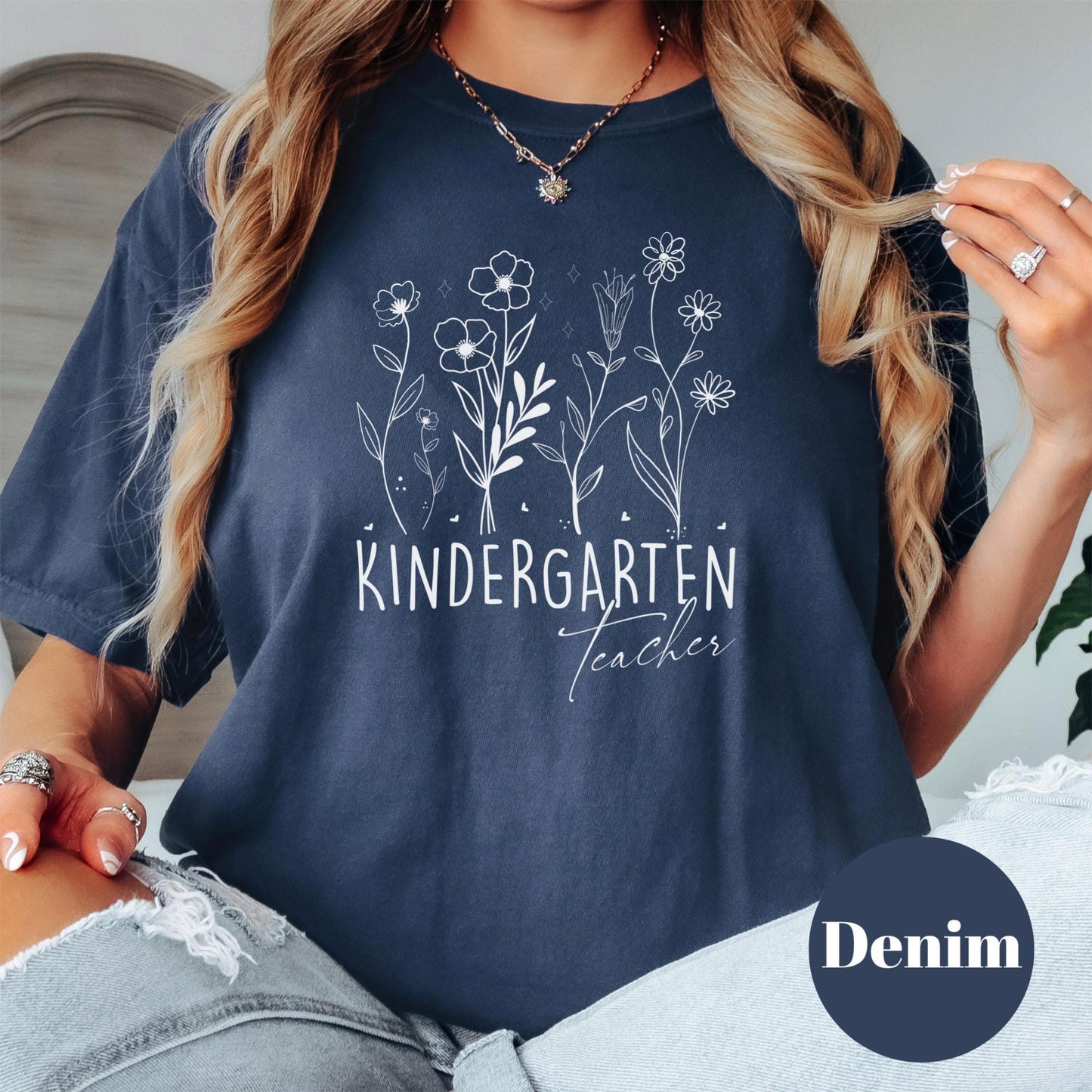 Kindergarten Teacher Comfort Colors® Shirt, Floral Teacher Tee, Cute Back to School Shirt, Teacher Appreciation Gift, Early Education Shirt