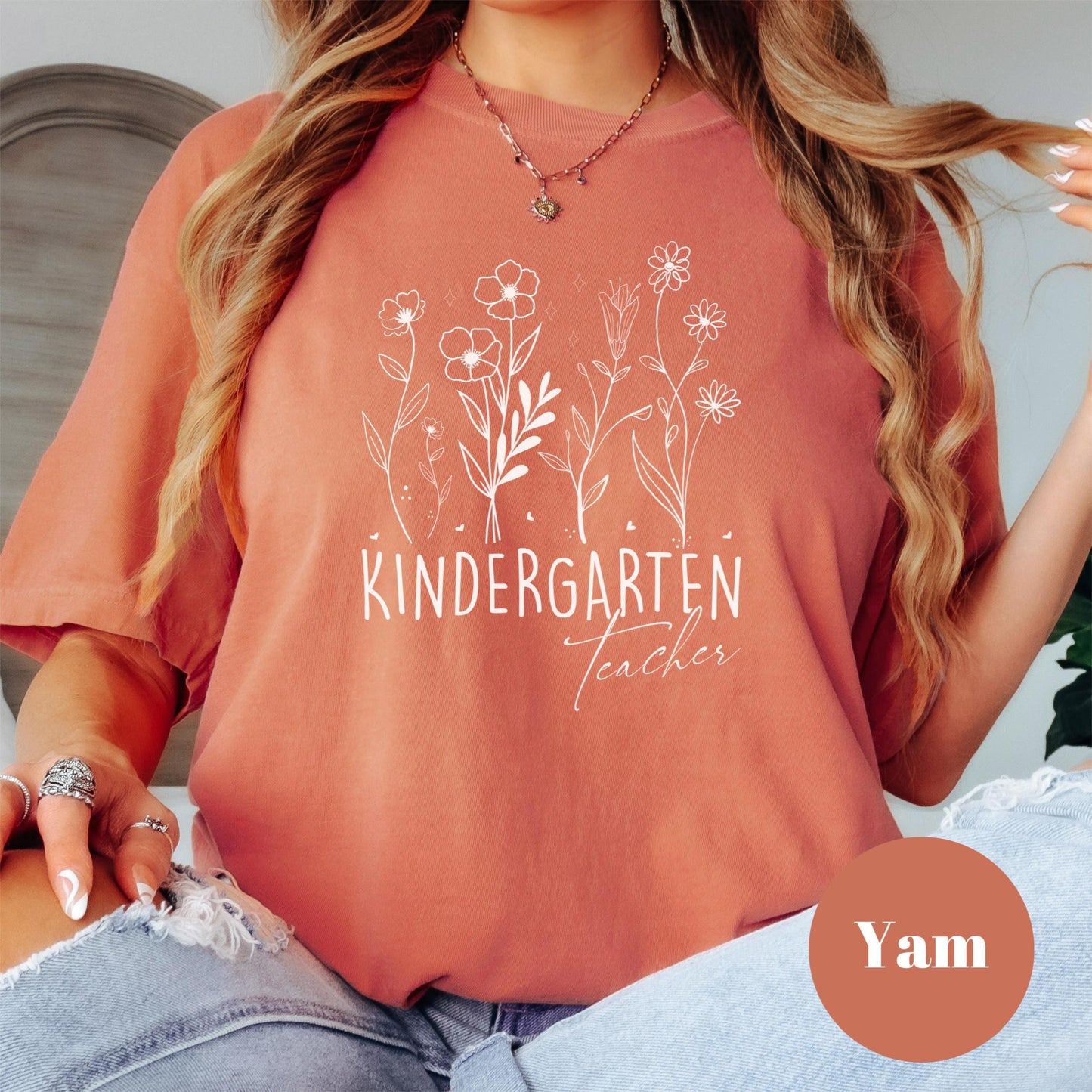 Kindergarten Teacher Comfort Colors® Shirt, Floral Teacher Tee, Cute Back to School Shirt, Teacher Appreciation Gift, Early Education Shirt
