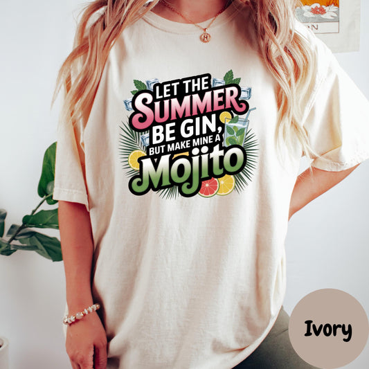 Let the Summer Be Gin Comfort Colors® Shirt, Mojito Cocktail Tee, Funny Summer Shirt, Tropical Drink Graphic Tee, Pool Party Vacation Shirt