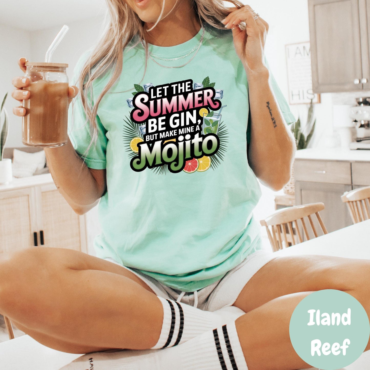 Let the Summer Be Gin Comfort Colors® Shirt, Mojito Cocktail Tee, Funny Summer Shirt, Tropical Drink Graphic Tee, Pool Party Vacation Shirt