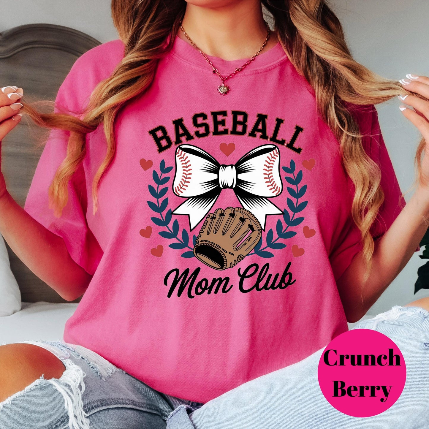 Baseball Mom Club Comfort Colors® Shirt, Cute Baseball Bow Tee, Softball Mom Shirt, Game Day Graphic Tee, Sports Mama Shirt, Team Mom Shirt