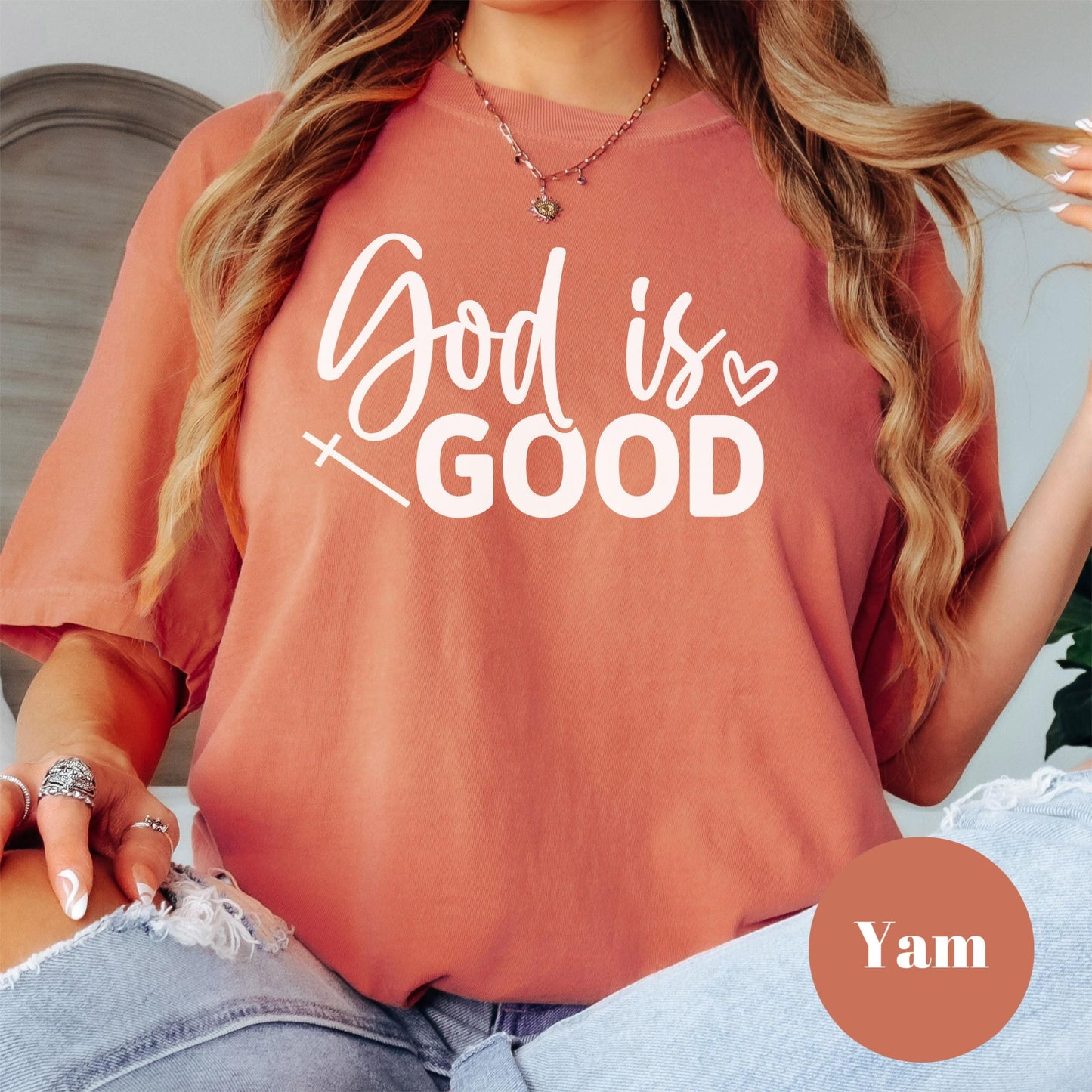 God Is Good Comfort Colors® Shirt, Christian Graphic Tee, Faith Shirt for Women, Cute Bible Verse Shirt, Cross and Heart Religious Tee