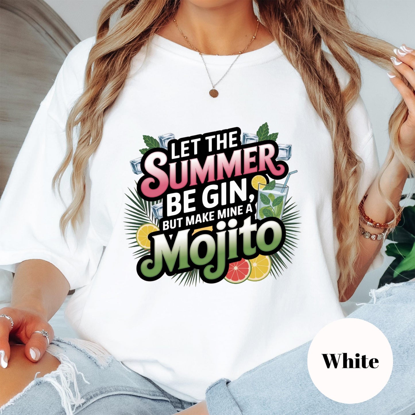 Let the Summer Be Gin Comfort Colors® Shirt, Mojito Cocktail Tee, Funny Summer Shirt, Tropical Drink Graphic Tee, Pool Party Vacation Shirt