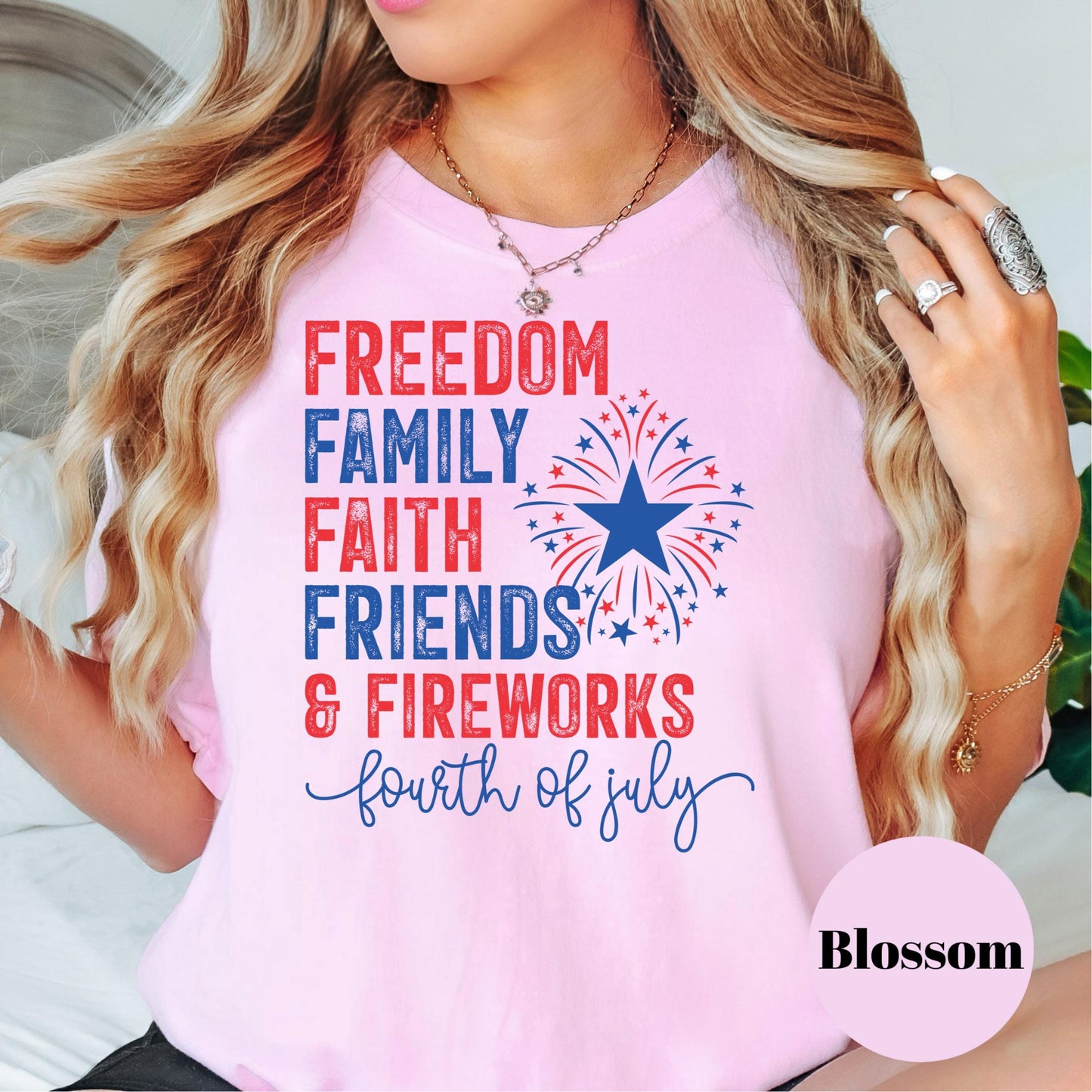 Freedom Family Faith Comfort Colors® Shirt, Fourth of July Tee, Patriotic Fireworks Shirt, Red White and Blue Shirt, USA Celebration Tee