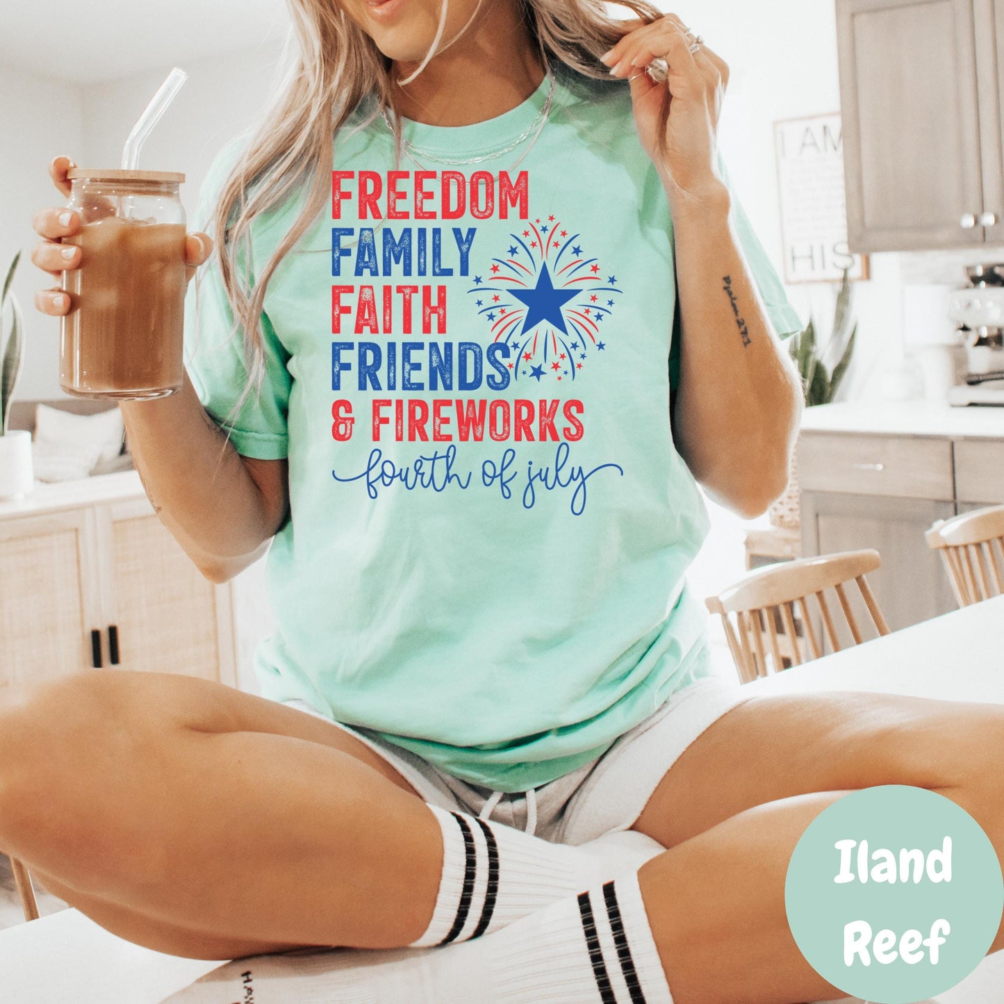 Freedom Family Faith Comfort Colors® Shirt, Fourth of July Tee, Patriotic Fireworks Shirt, Red White and Blue Shirt, USA Celebration Tee