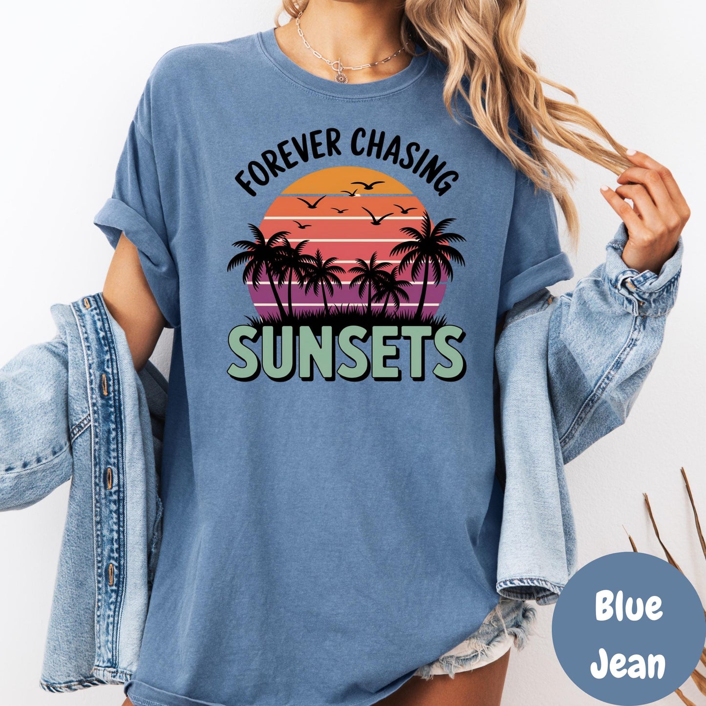 Forever Chasing Sunsets Comfort Colors® Shirt, Tropical Sunset Tee, Beach Graphic Shirt, Summer Vacation Shirt, Coastal Vibes Shirt