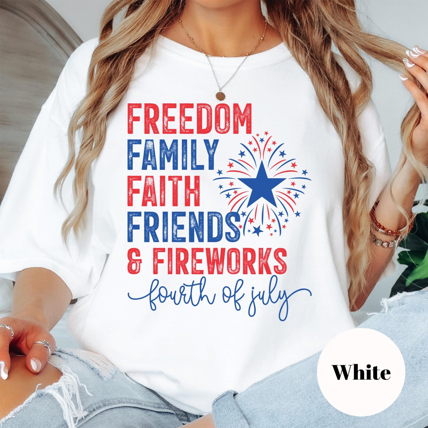 Freedom Family Faith Comfort Colors® Shirt, Fourth of July Tee, Patriotic Fireworks Shirt, Red White and Blue Shirt, USA Celebration Tee