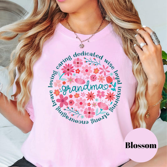 Grandma Floral Comfort Colors® Shirt, Mother's Day Gift for Grandma, Cute Nana Tee, Inspirational Grandma Shirt, Grandma Circle Word Art Tee