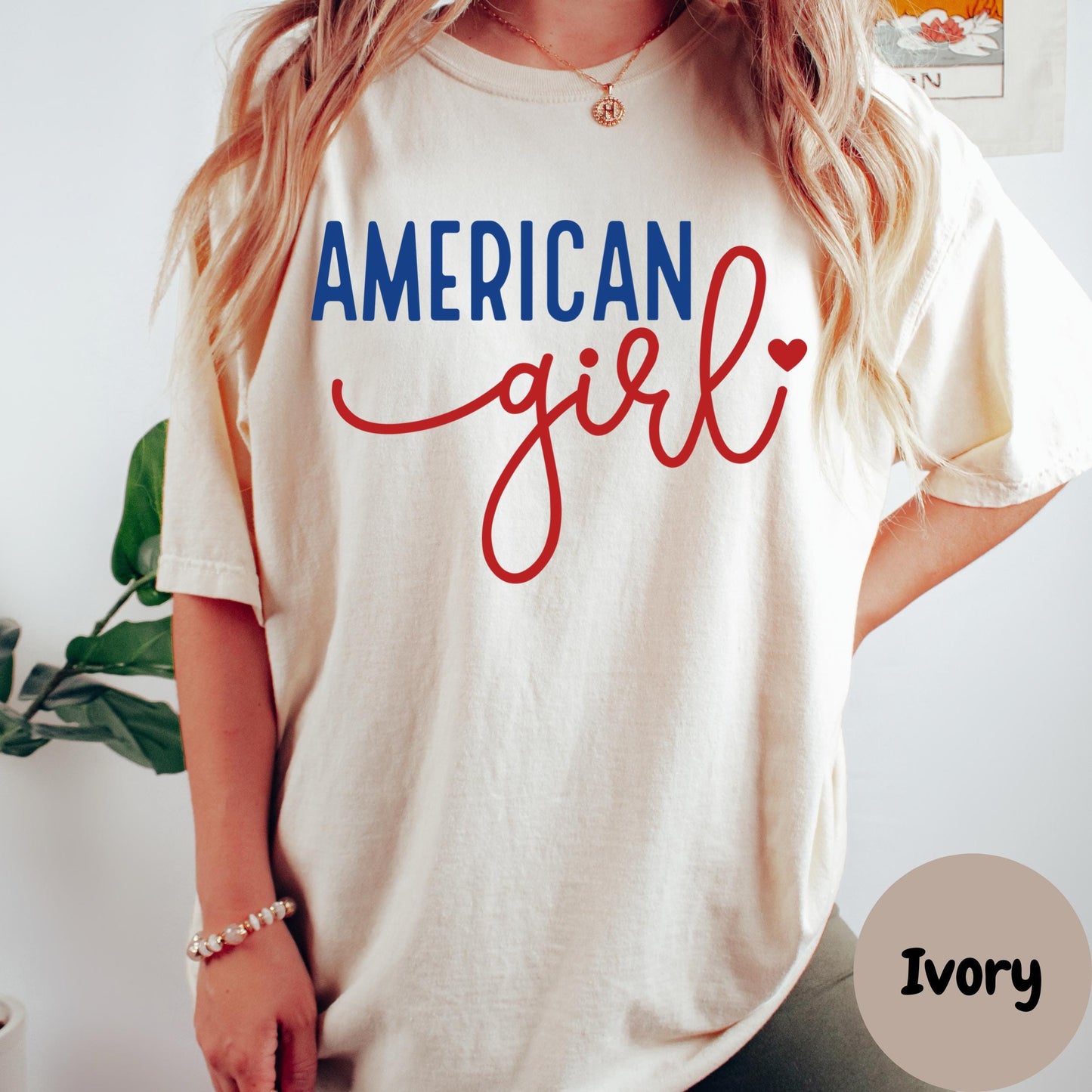 American Girl Comfort Colors® Shirt, Patriotic Script Tee, Fourth of July Shirt, Cute USA Shirt for Women, Red White and Blue Graphic Tee