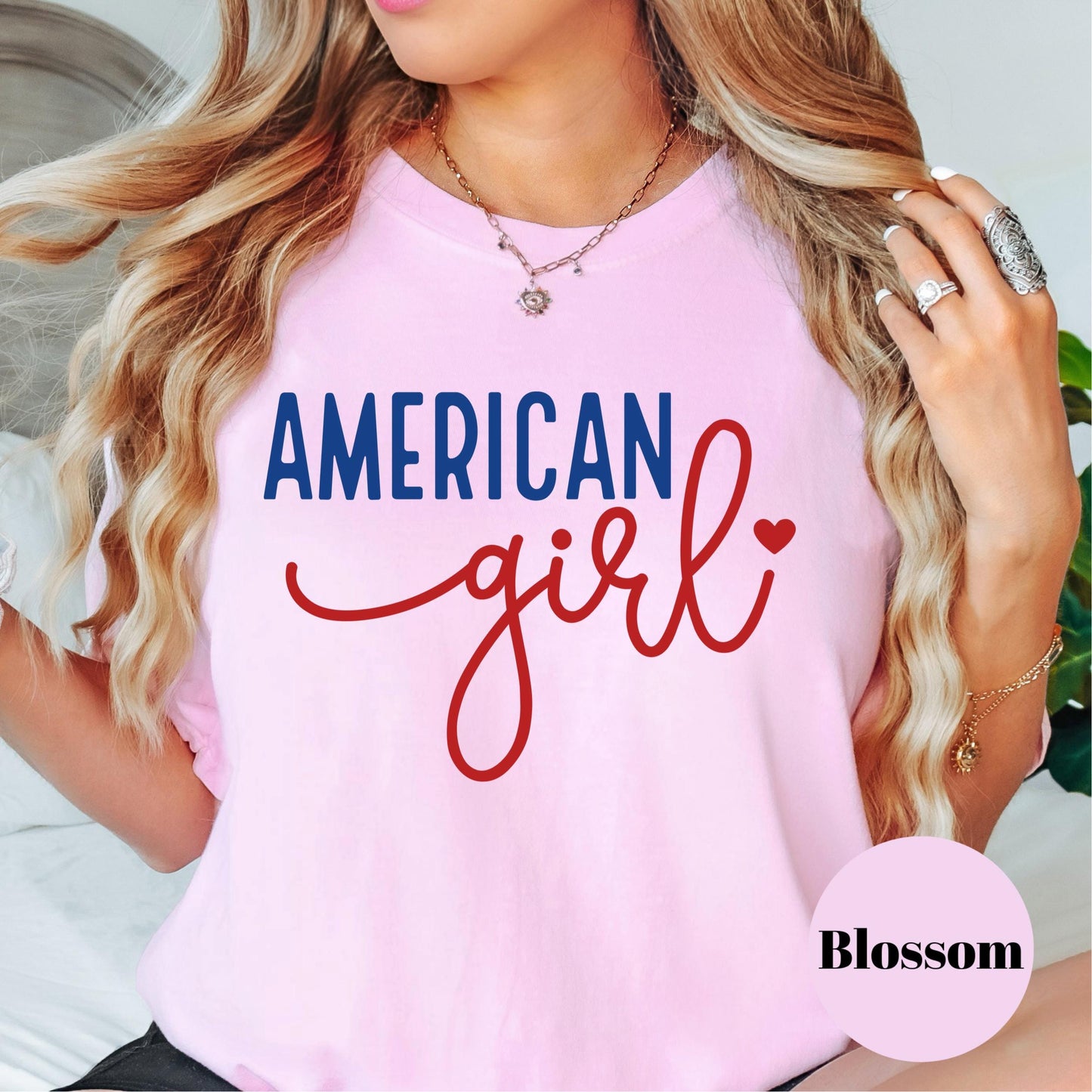 American Girl Comfort Colors® Shirt, Patriotic Script Tee, Fourth of July Shirt, Cute USA Shirt for Women, Red White and Blue Graphic Tee