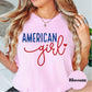 American Girl Comfort Colors® Shirt, Patriotic Script Tee, Fourth of July Shirt, Cute USA Shirt for Women, Red White and Blue Graphic Tee