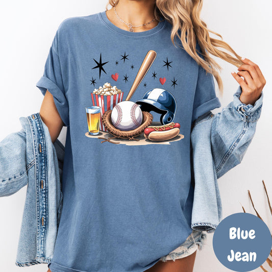 Retro Baseball Snacks Comfort Colors® Shirt, Game Day Graphic Tee, Ballpark Food Shirt, Cute Softball Mom Shirt, Vintage Baseball Shirt