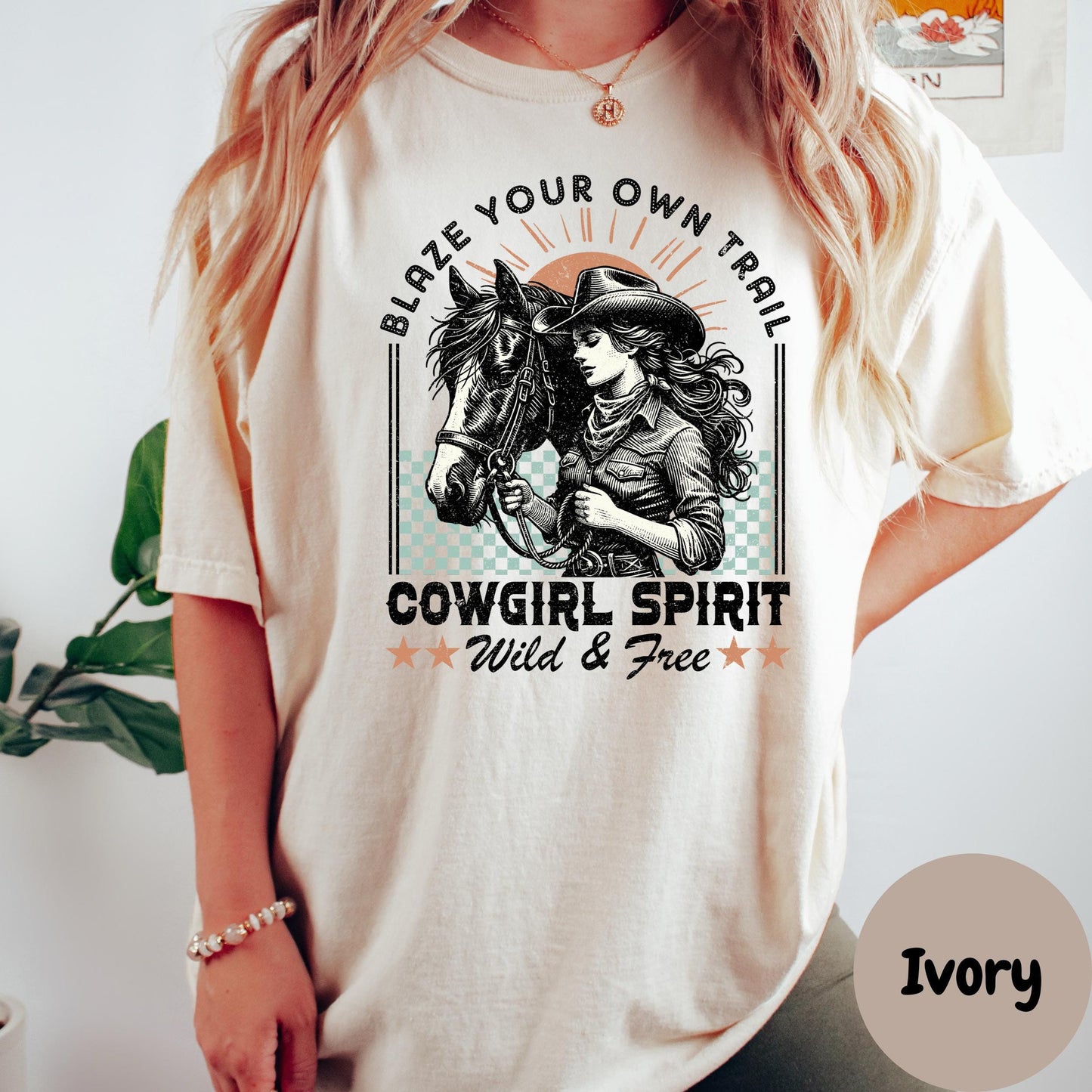 Cowgirl Spirit Comfort Colors® Shirt, Blaze Your Own Trail Shirt, Western Graphic Tee, Wild and Free Horse Shirt, Retro Rodeo Cowgirl Tee