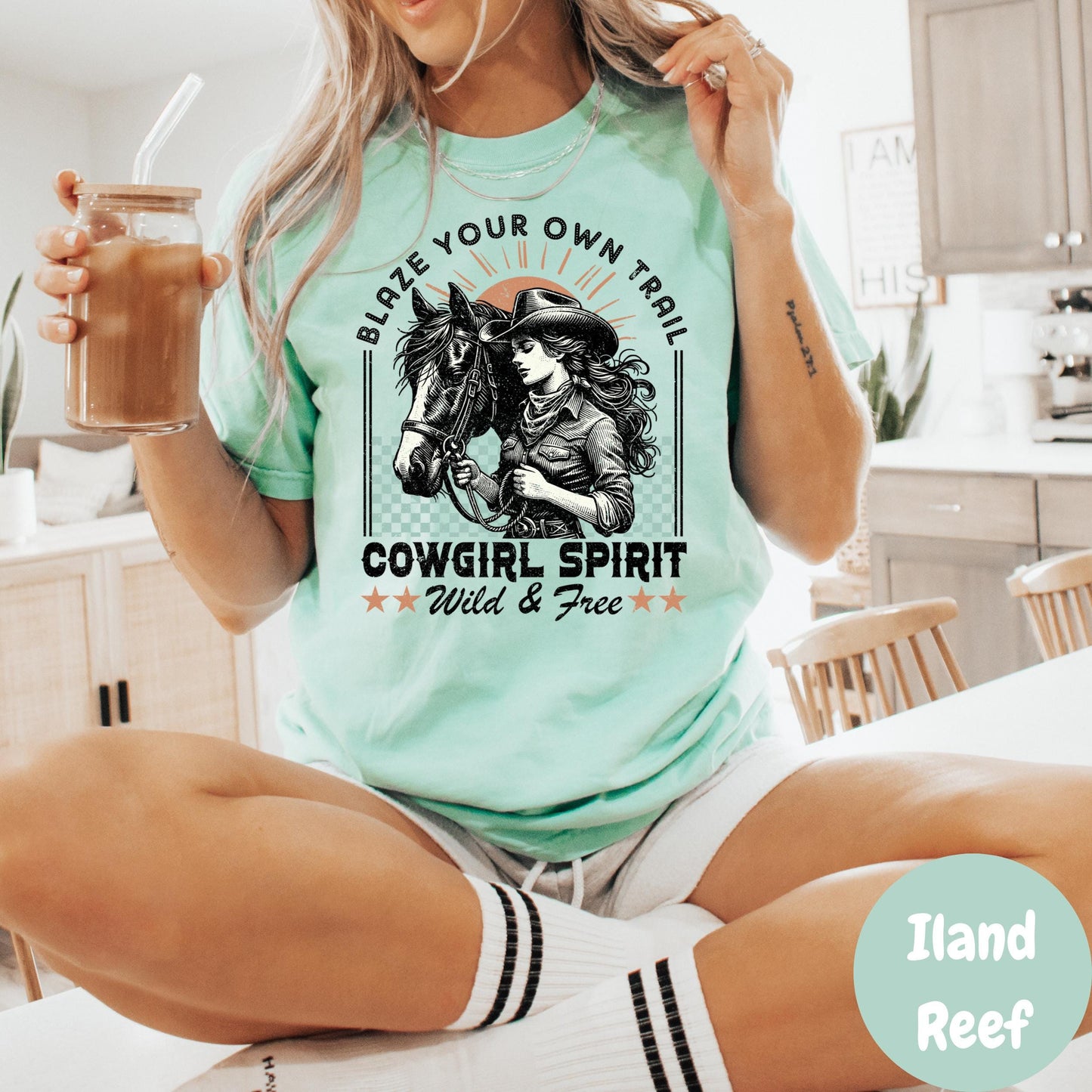 Cowgirl Spirit Comfort Colors® Shirt, Blaze Your Own Trail Shirt, Western Graphic Tee, Wild and Free Horse Shirt, Retro Rodeo Cowgirl Tee