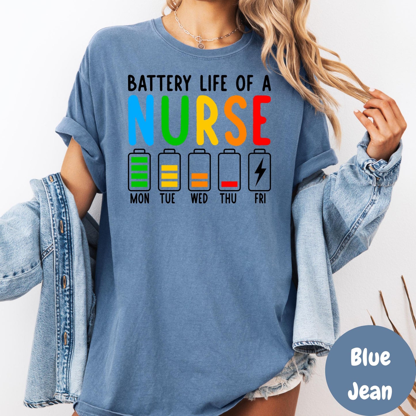 Battery Life of a Nurse Comfort Colors® Shirt, Funny Nurse Week Tee, Nursing Graphic Shirt, Healthcare Worker Gift, Exhausted Nurse Shirt