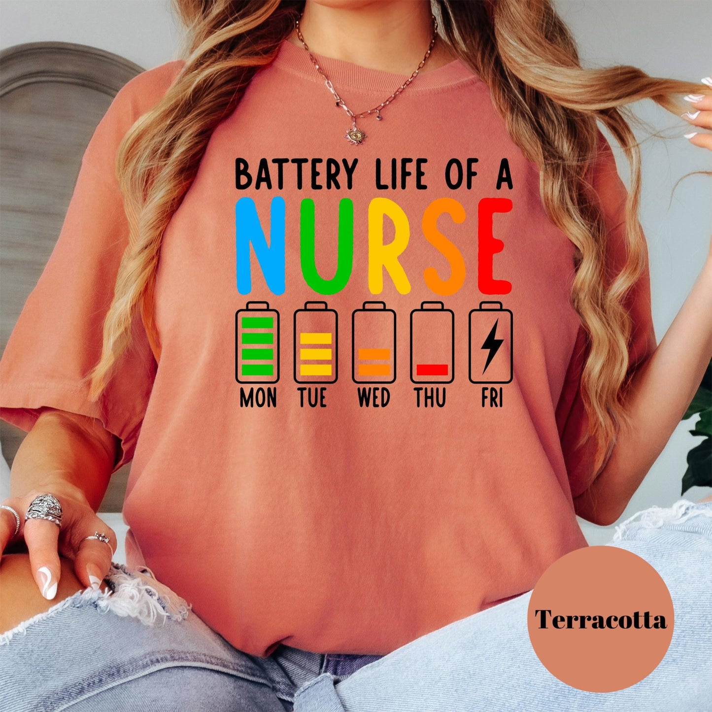 Battery Life of a Nurse Comfort Colors® Shirt, Funny Nurse Week Tee, Nursing Graphic Shirt, Healthcare Worker Gift, Exhausted Nurse Shirt