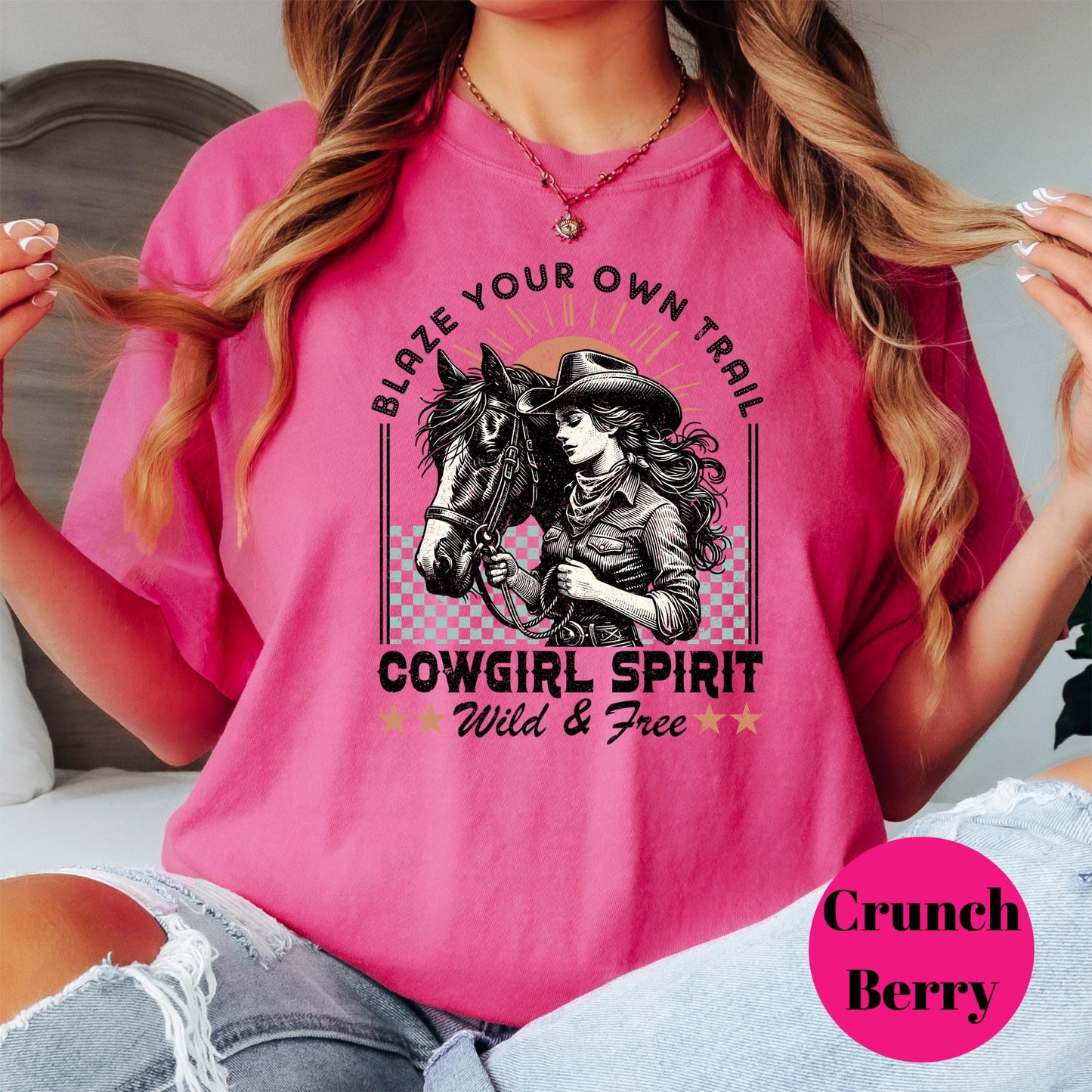 Cowgirl Spirit Comfort Colors® Shirt, Blaze Your Own Trail Shirt, Western Graphic Tee, Wild and Free Horse Shirt, Retro Rodeo Cowgirl Tee