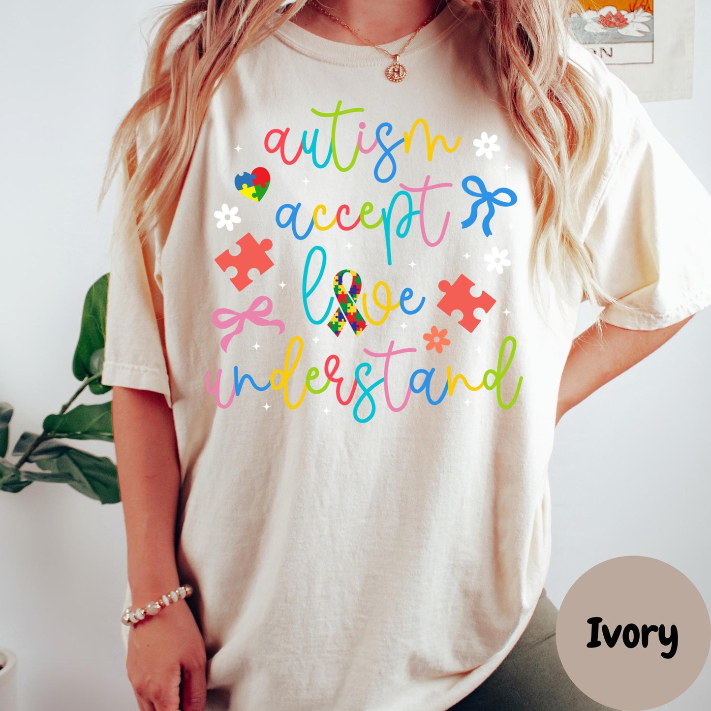 Autism Acceptance Comfort Colors® Shirt, Colorful Puzzle Piece Tee, Neurodiversity Awareness Shirt, Autism Mom Shirt, Love Understand Tee