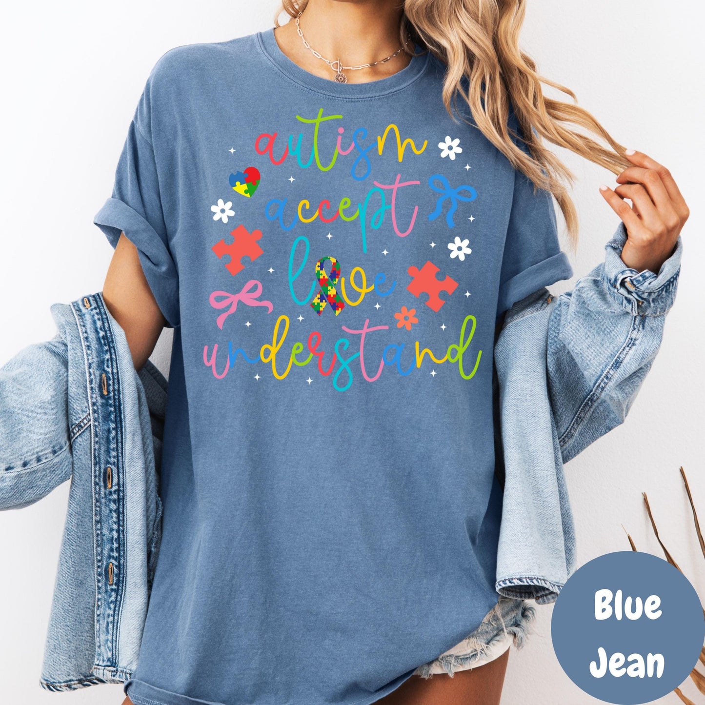 Autism Acceptance Comfort Colors® Shirt, Colorful Puzzle Piece Tee, Neurodiversity Awareness Shirt, Autism Mom Shirt, Love Understand Tee