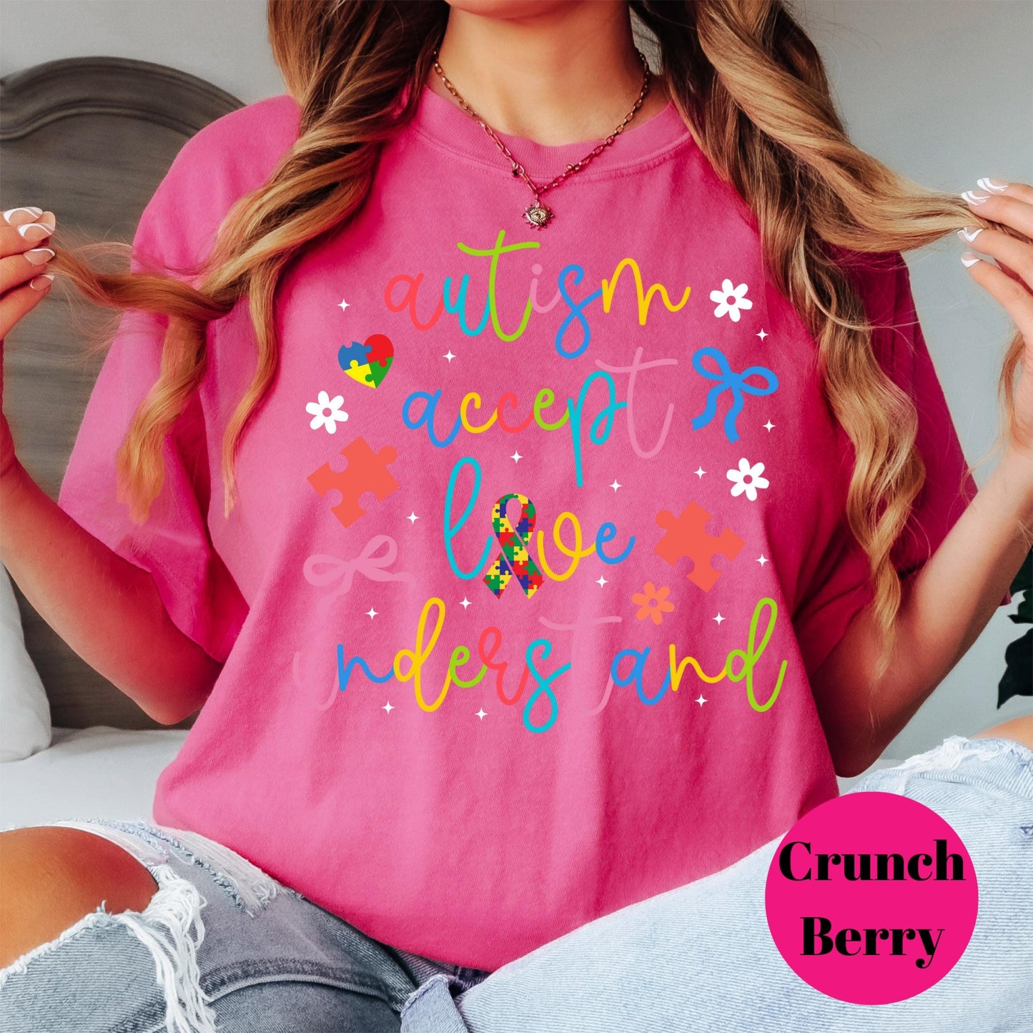 Autism Acceptance Comfort Colors® Shirt, Colorful Puzzle Piece Tee, Neurodiversity Awareness Shirt, Autism Mom Shirt, Love Understand Tee