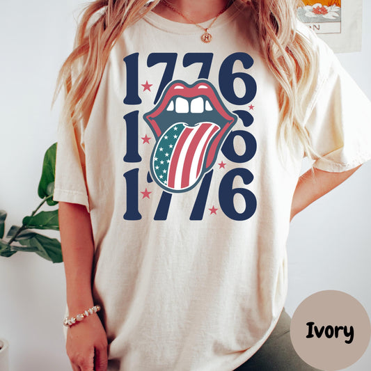 1776 Lips Comfort Colors® Shirt, Patriotic Tee, Fourth of July Shirt, Retro USA Shirt, American Flag Tongue Shirt, Independence Day Top