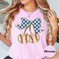 Baseball Cherries Comfort Colors® Shirt, Blue Gingham Coquette Bow Baseball Tee, Cute Game Day Shirt, Softball Mom Shirt, Sports Graphic Tee
