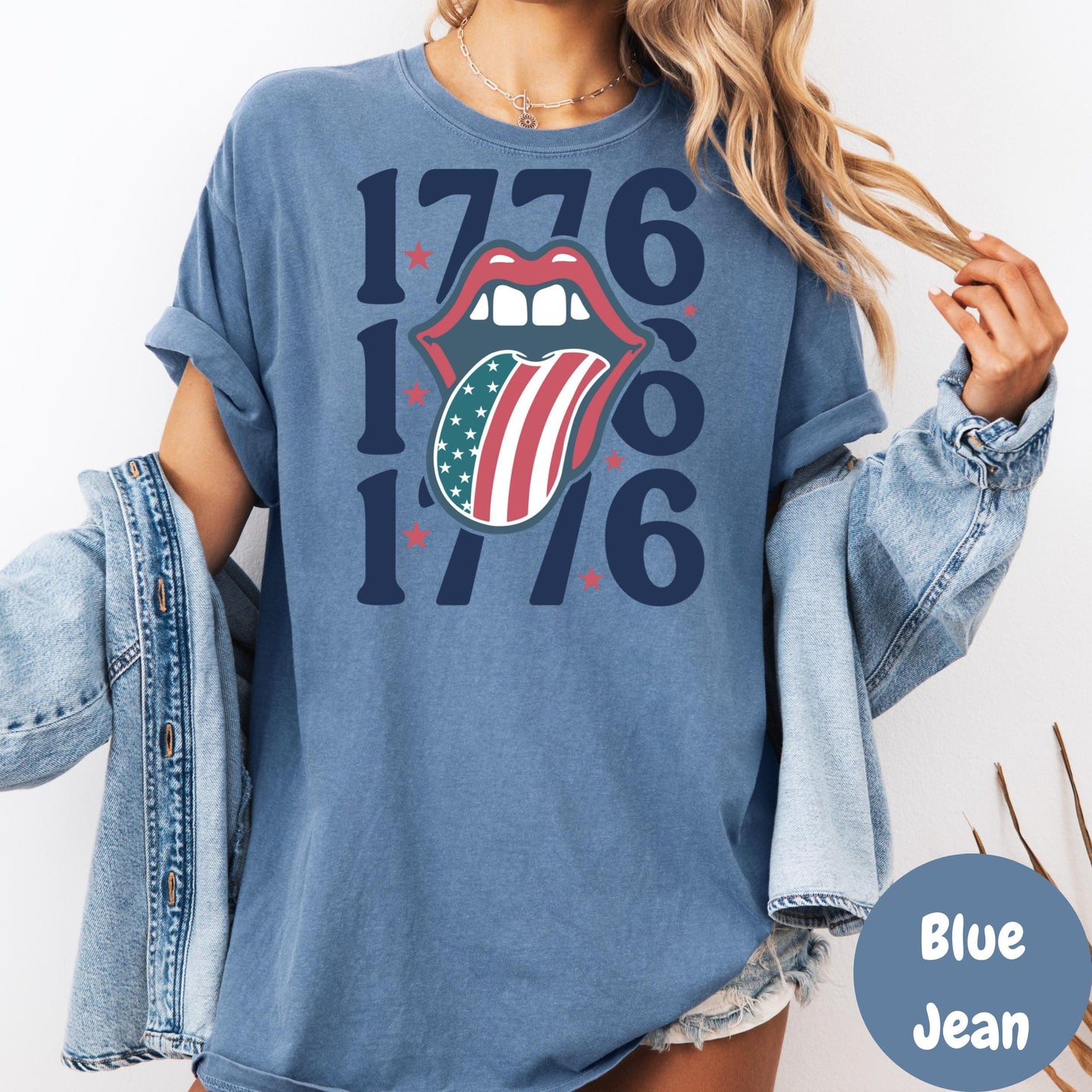 1776 Lips Comfort Colors® Shirt, Patriotic Tee, Fourth of July Shirt, Retro USA Shirt, American Flag Tongue Shirt, Independence Day Top