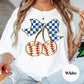 Baseball Cherries Comfort Colors® Shirt, Blue Gingham Coquette Bow Baseball Tee, Cute Game Day Shirt, Softball Mom Shirt, Sports Graphic Tee