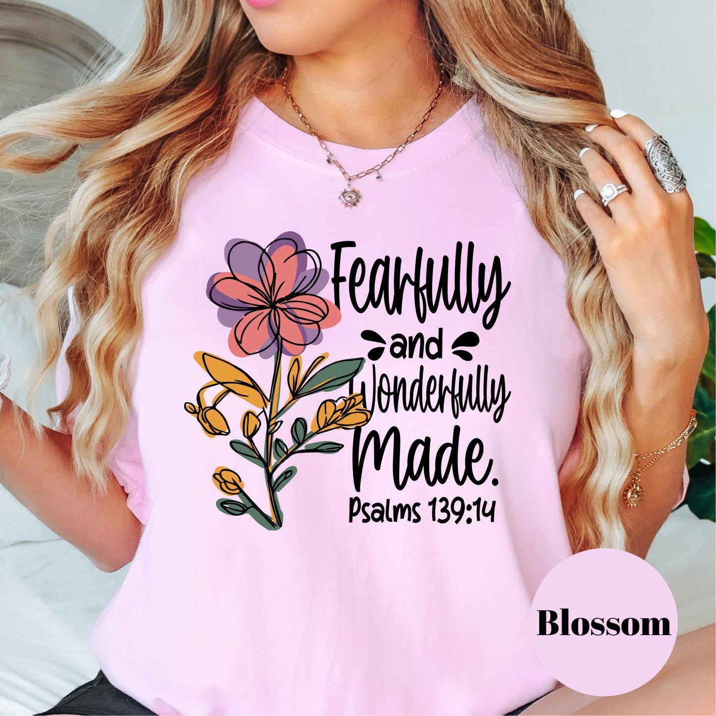 Fearfully and Wonderfully Made Comfort Colors® Shirt, Christian Floral Bible Verse Tee, Psalms 139:14 Shirt, Faith-Based Tee, Inspirational