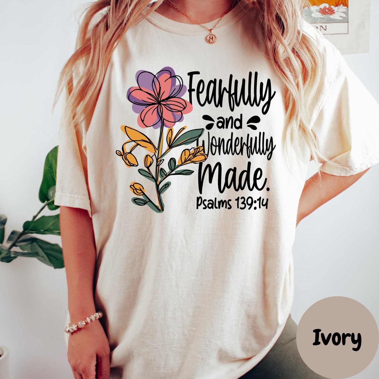 Fearfully and Wonderfully Made Comfort Colors® Shirt, Christian Floral Bible Verse Tee, Psalms 139:14 Shirt, Faith-Based Tee, Inspirational