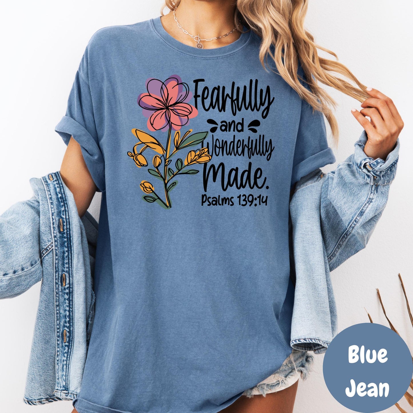 Fearfully and Wonderfully Made Comfort Colors® Shirt, Christian Floral Bible Verse Tee, Psalms 139:14 Shirt, Faith-Based Tee, Inspirational