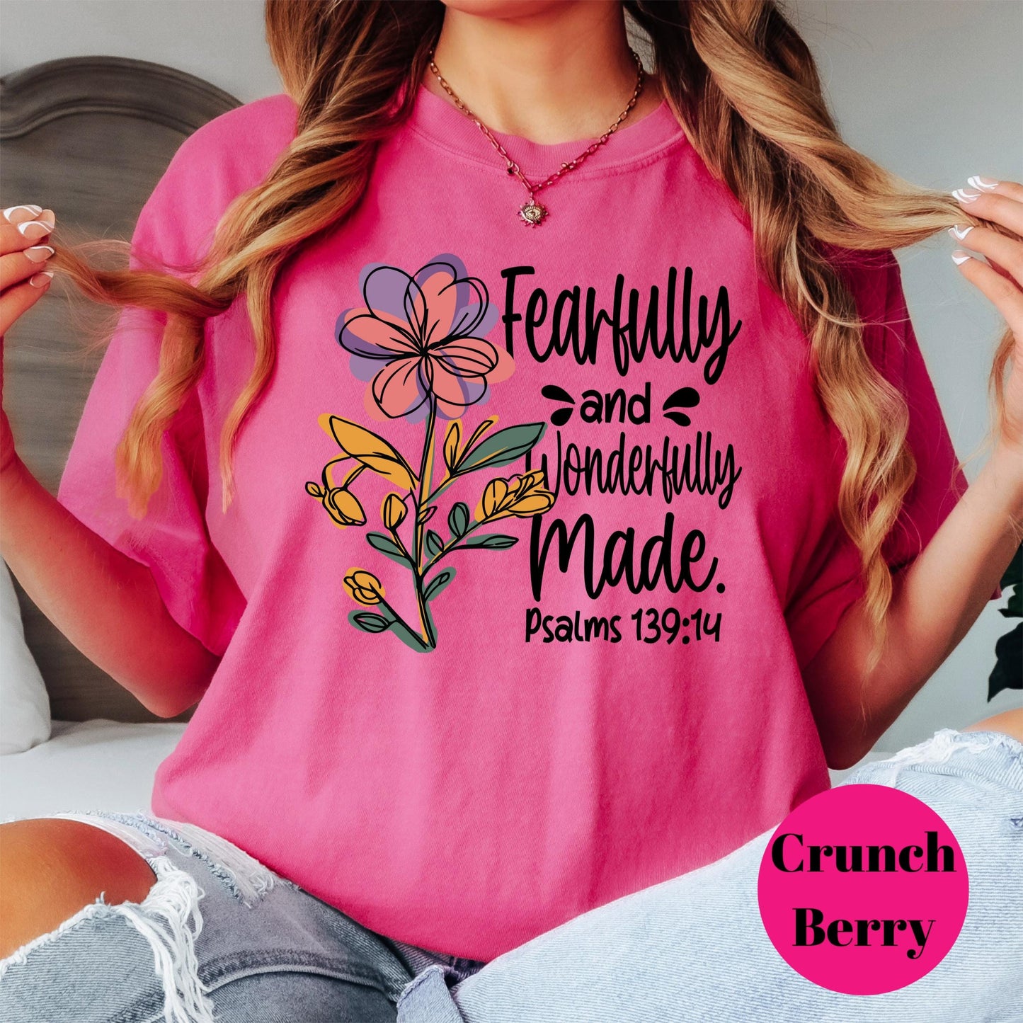 Fearfully and Wonderfully Made Comfort Colors® Shirt, Christian Floral Bible Verse Tee, Psalms 139:14 Shirt, Faith-Based Tee, Inspirational
