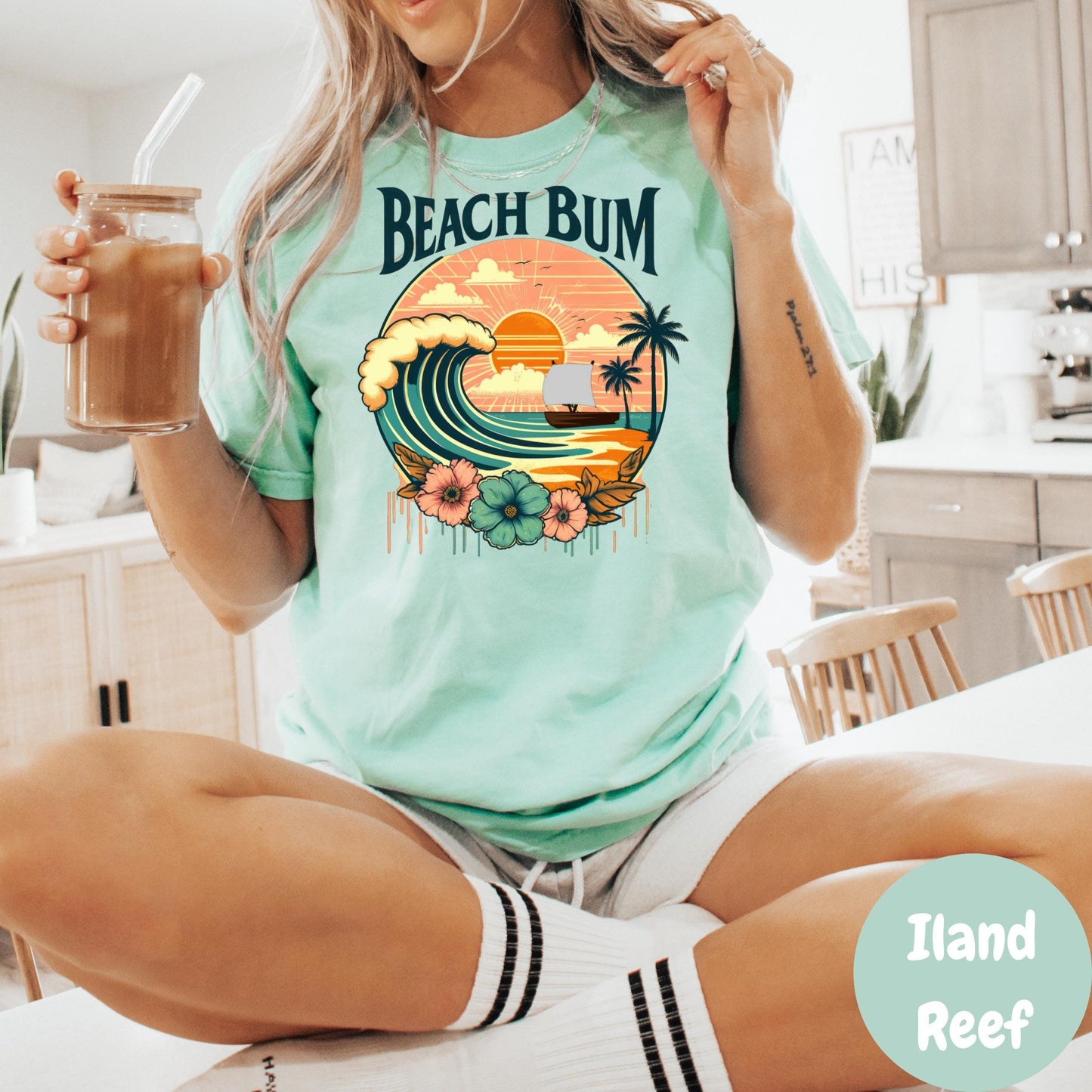 Beach Bum Comfort Colors® Shirt, Retro Summer Sunset Graphic Tee, Coastal Beach Shirt, Boho Surf Shirt, Tropical Vacation Shirt