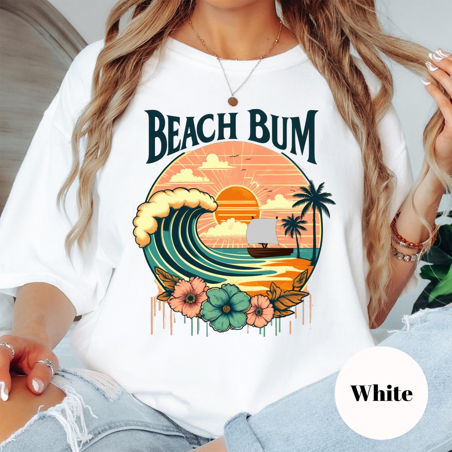 Beach Bum Comfort Colors® Shirt, Retro Summer Sunset Graphic Tee, Coastal Beach Shirt, Boho Surf Shirt, Tropical Vacation Shirt