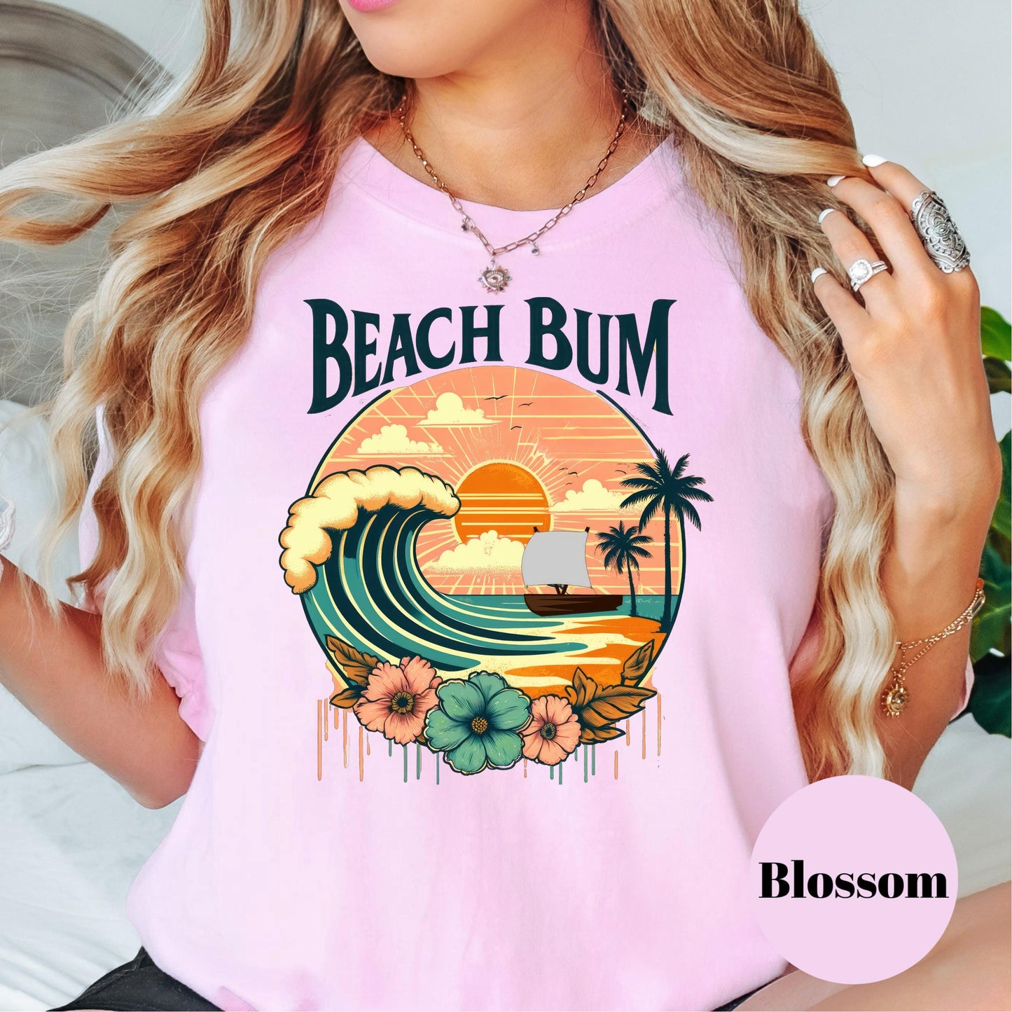 Beach Bum Comfort Colors® Shirt, Retro Summer Sunset Graphic Tee, Coastal Beach Shirt, Boho Surf Shirt, Tropical Vacation Shirt